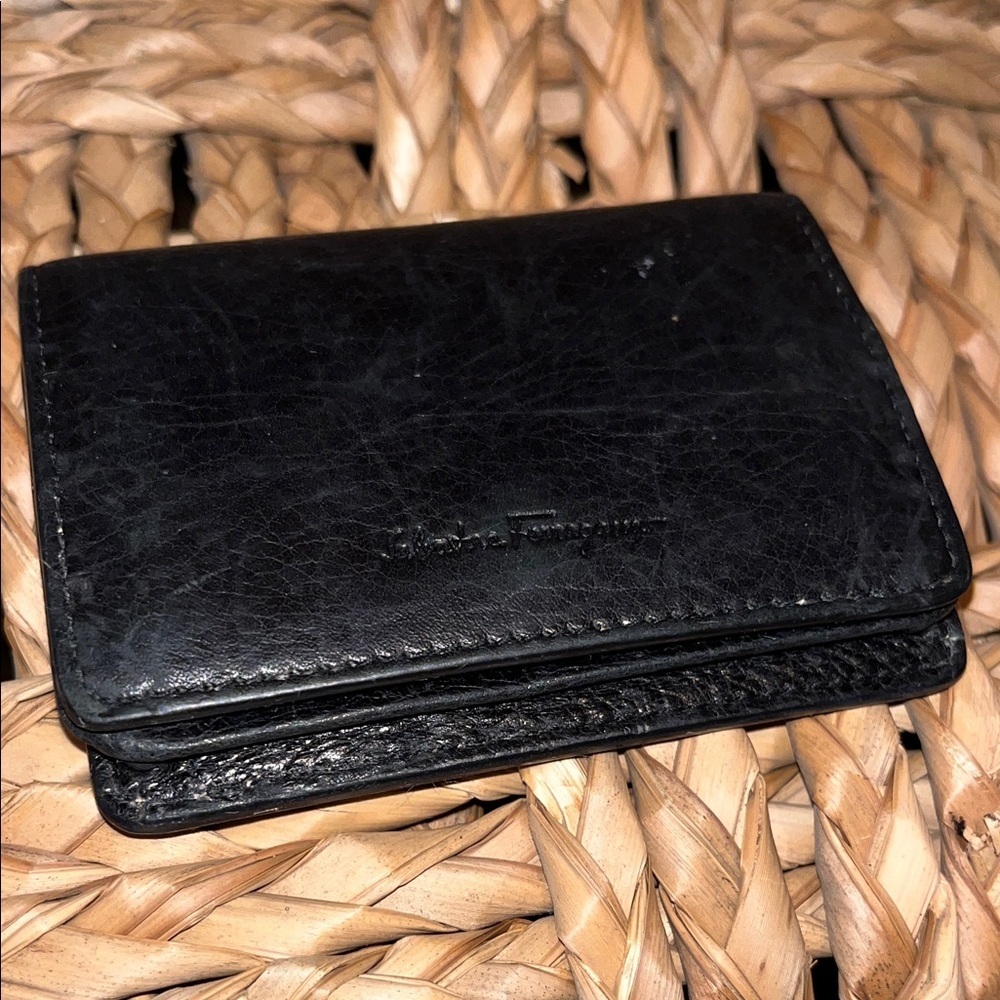 Salvatore Ferragamo Black Leather Folded Card & Key Holder